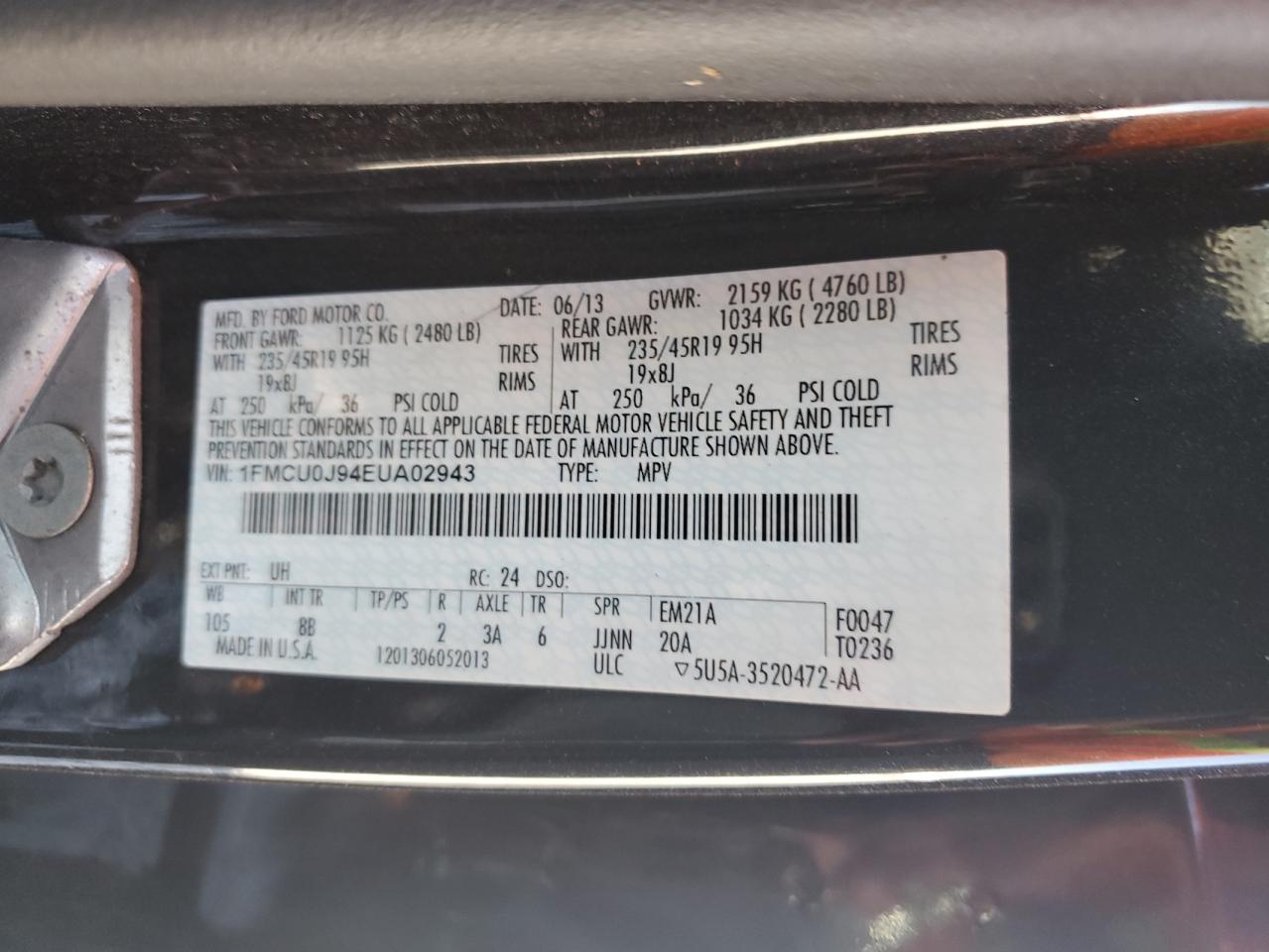 2014 Ford Escape Titanium VIN: 1FMCU0J94EUA02943 Lot: 91030045