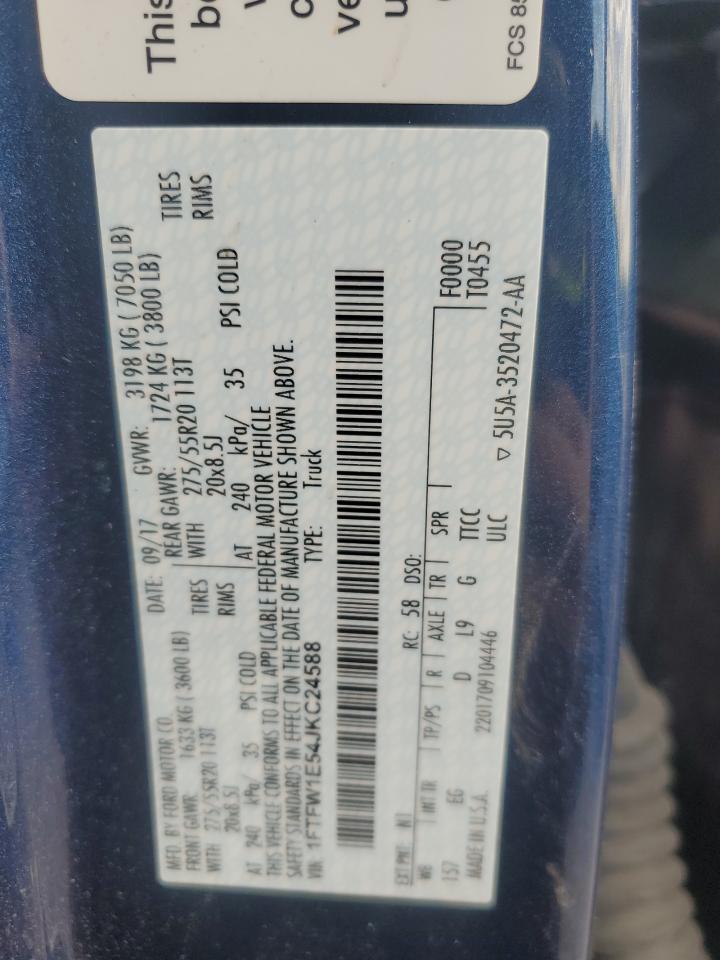 2018 Ford F150 Supercrew VIN: 1FTFW1E54JKC24588 Lot: 84895335