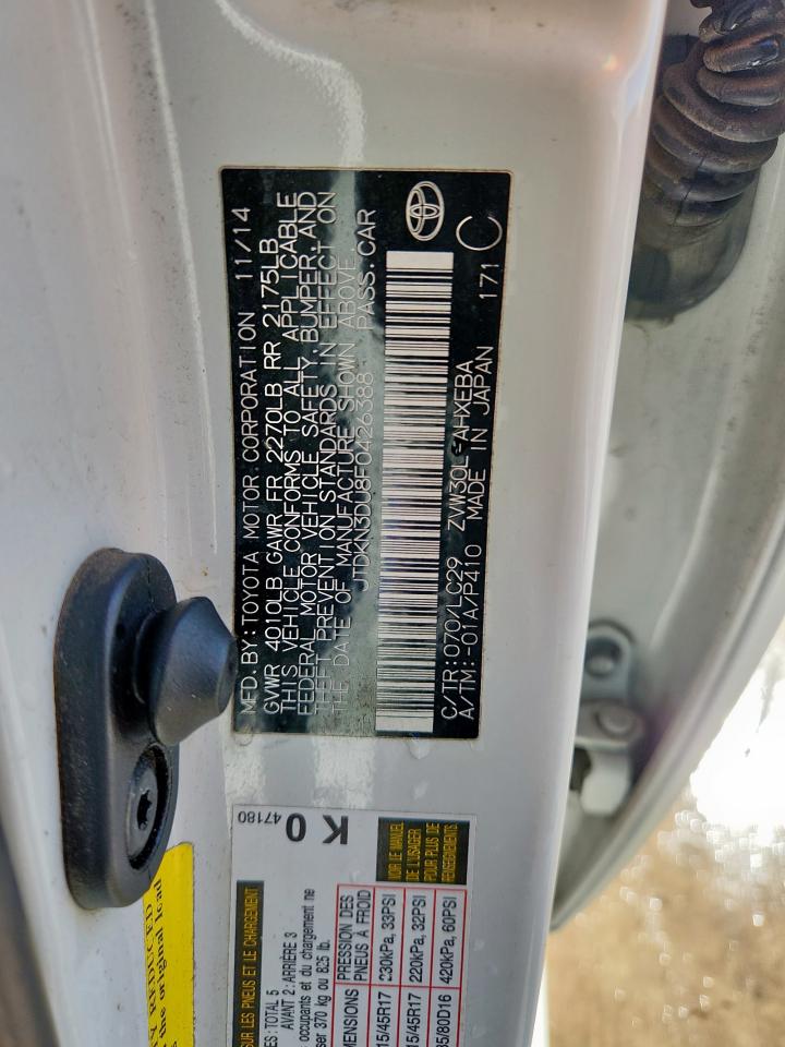 2015 Toyota Prius VIN: JTDKN3DU8F0426388 Lot: 86143275