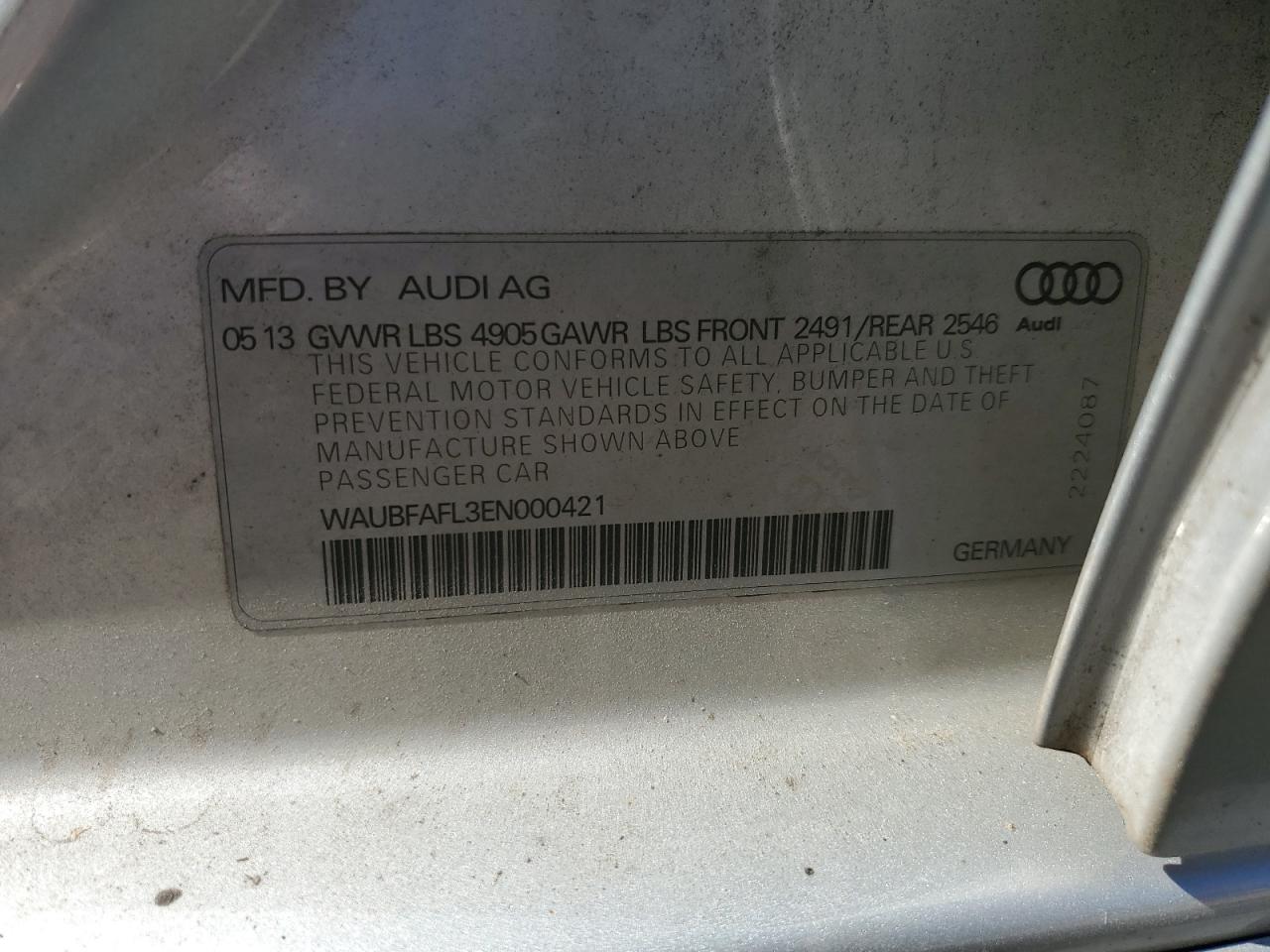 2014 Audi A4 Premium VIN: WAUBFAFL3EN000421 Lot: 82527245