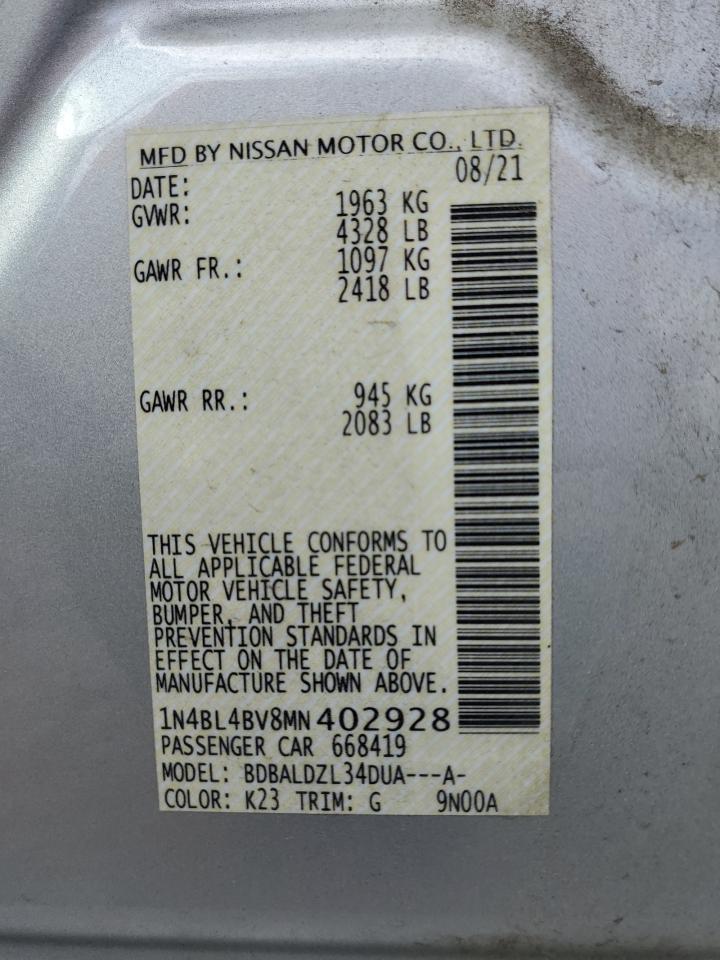 2021 Nissan Altima S VIN: 1N4BL4BV8MN402928 Lot: 86178605