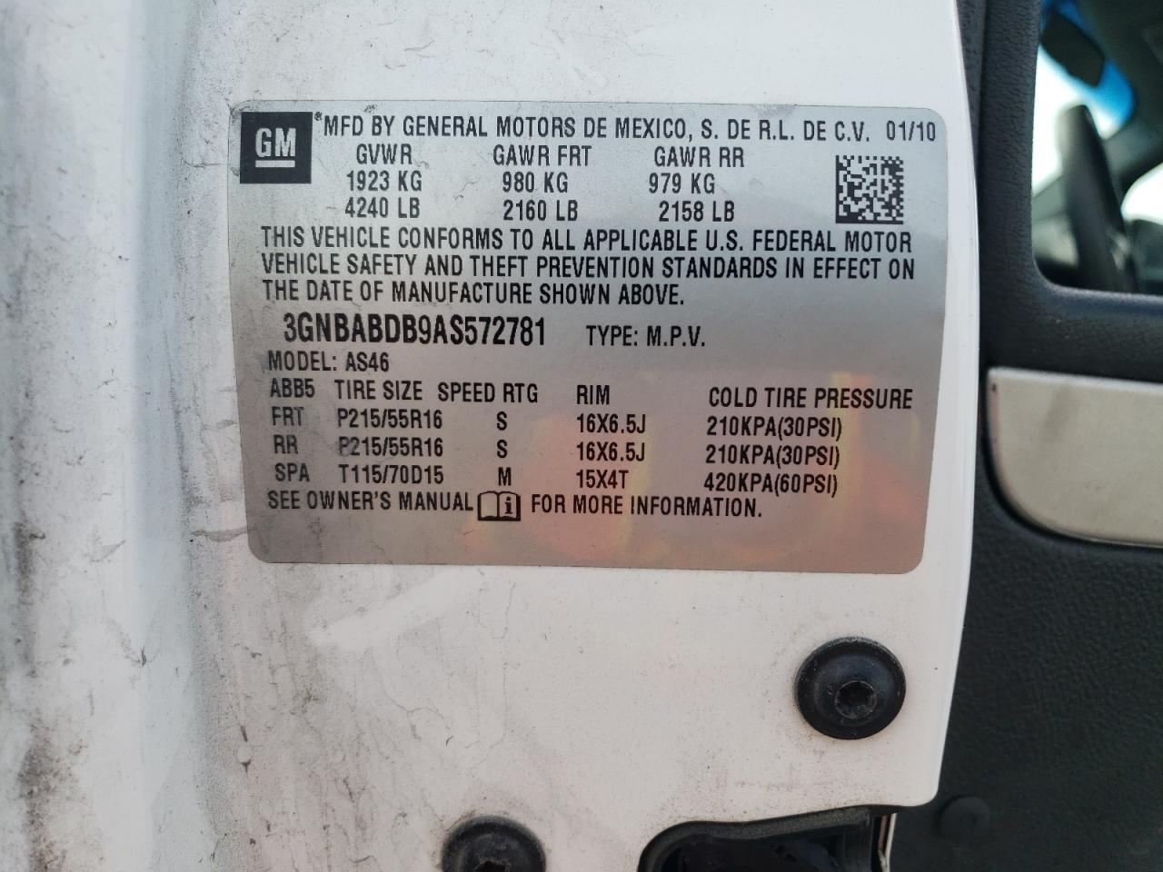 2010 Chevrolet Hhr Lt VIN: 3GNBABDB9AS572781 Lot: 82561995