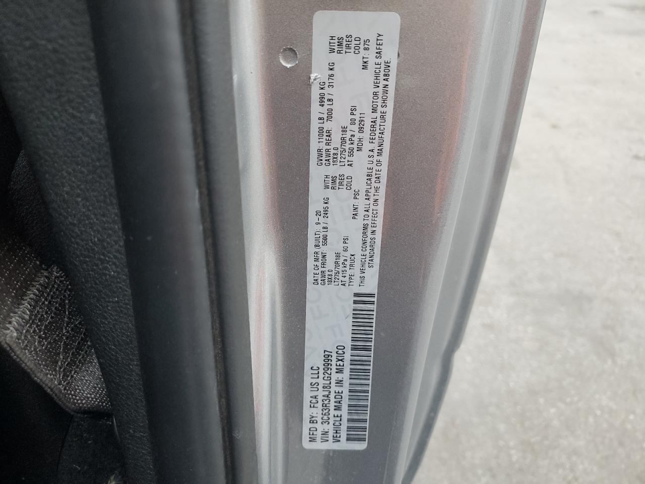 2020 Ram 3500 Tradesman VIN: 3C63R3AJ8LG299997 Lot: 86861385