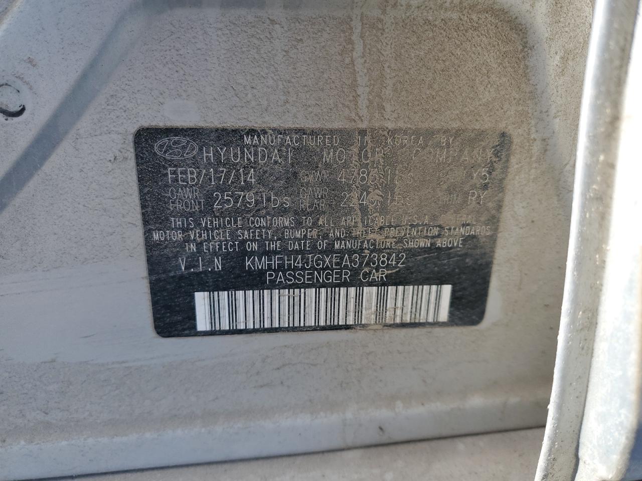 2014 Hyundai Azera Gls VIN: KMHFH4JGXEA373842 Lot: 87476285