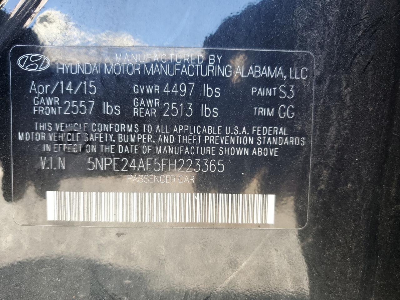 2015 Hyundai Sonata Se VIN: 5NPE24AF5FH223365 Lot: 82342845