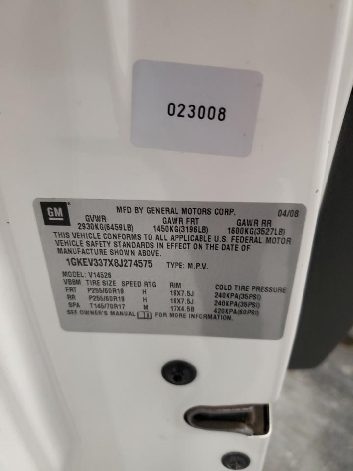 2008 GMC Acadia Slt-2 VIN: 1GKEV337X8J274575 Lot: 90256325
