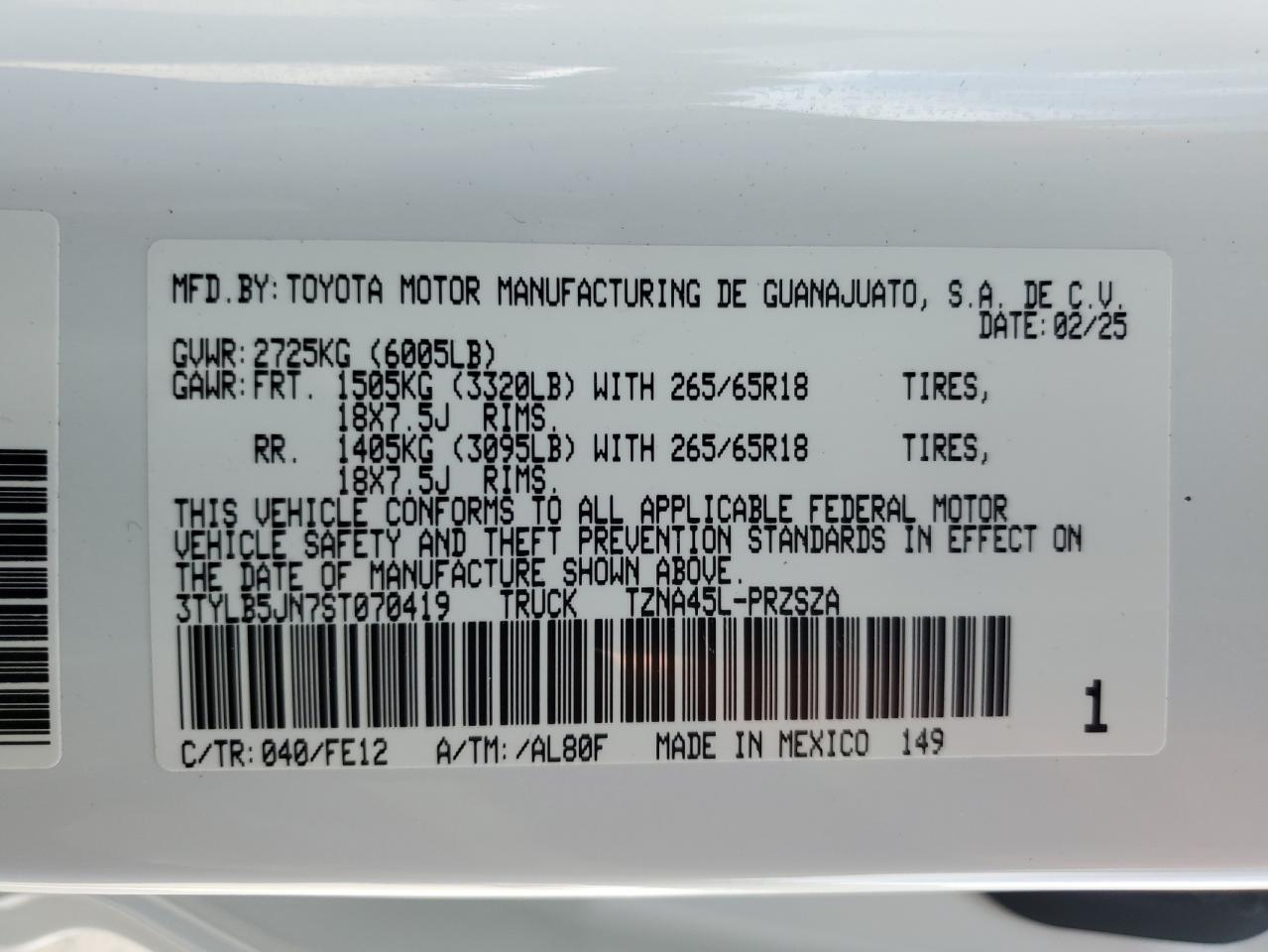 2025 Toyota Tacoma Double Cab VIN: 3TYLB5JN7ST070419 Lot: 84393525