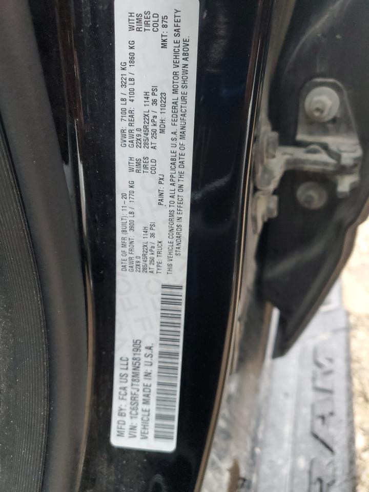 2021 Ram 1500 Laramie VIN: 1C6SRFJT8MN581905 Lot: 89924575