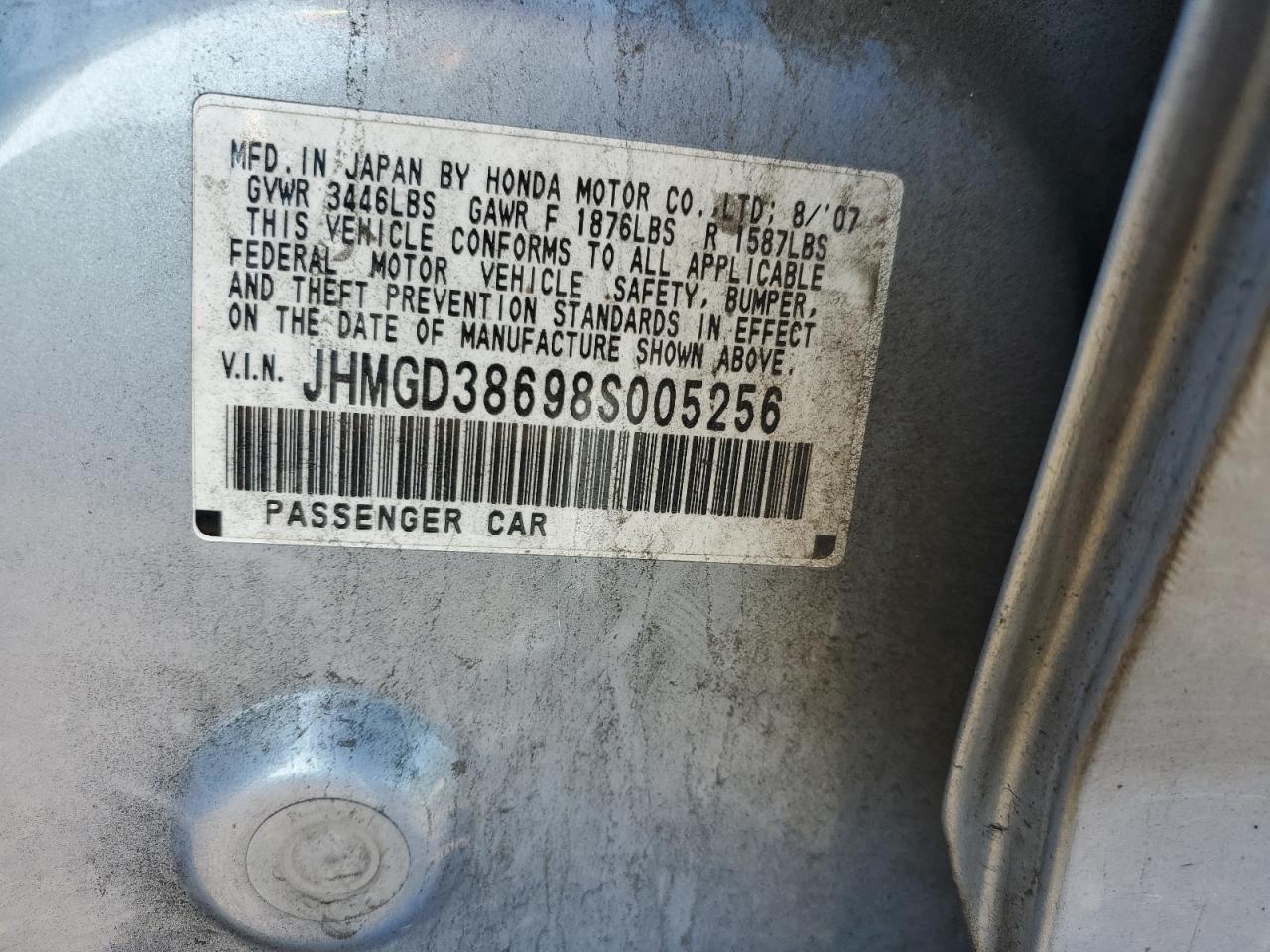 2008 Honda Fit Sport VIN: JHMGD38698S005256 Lot: 84759385