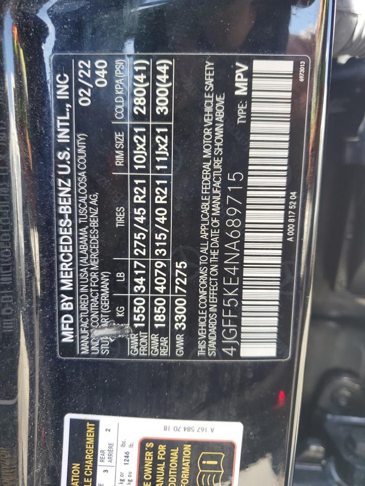 2022 Mercedes-Benz Gls 450 4Matic VIN: 4JGFF5KE4NA689715 Lot: 86895245