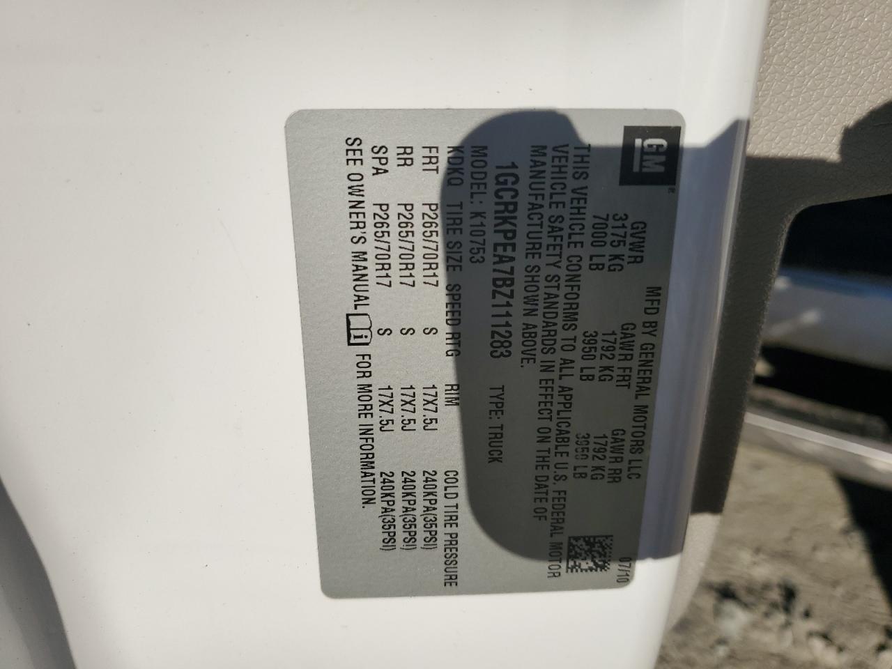 2011 Chevrolet Silverado K1500 VIN: 1GCRKPEA7BZ111283 Lot: 82273245