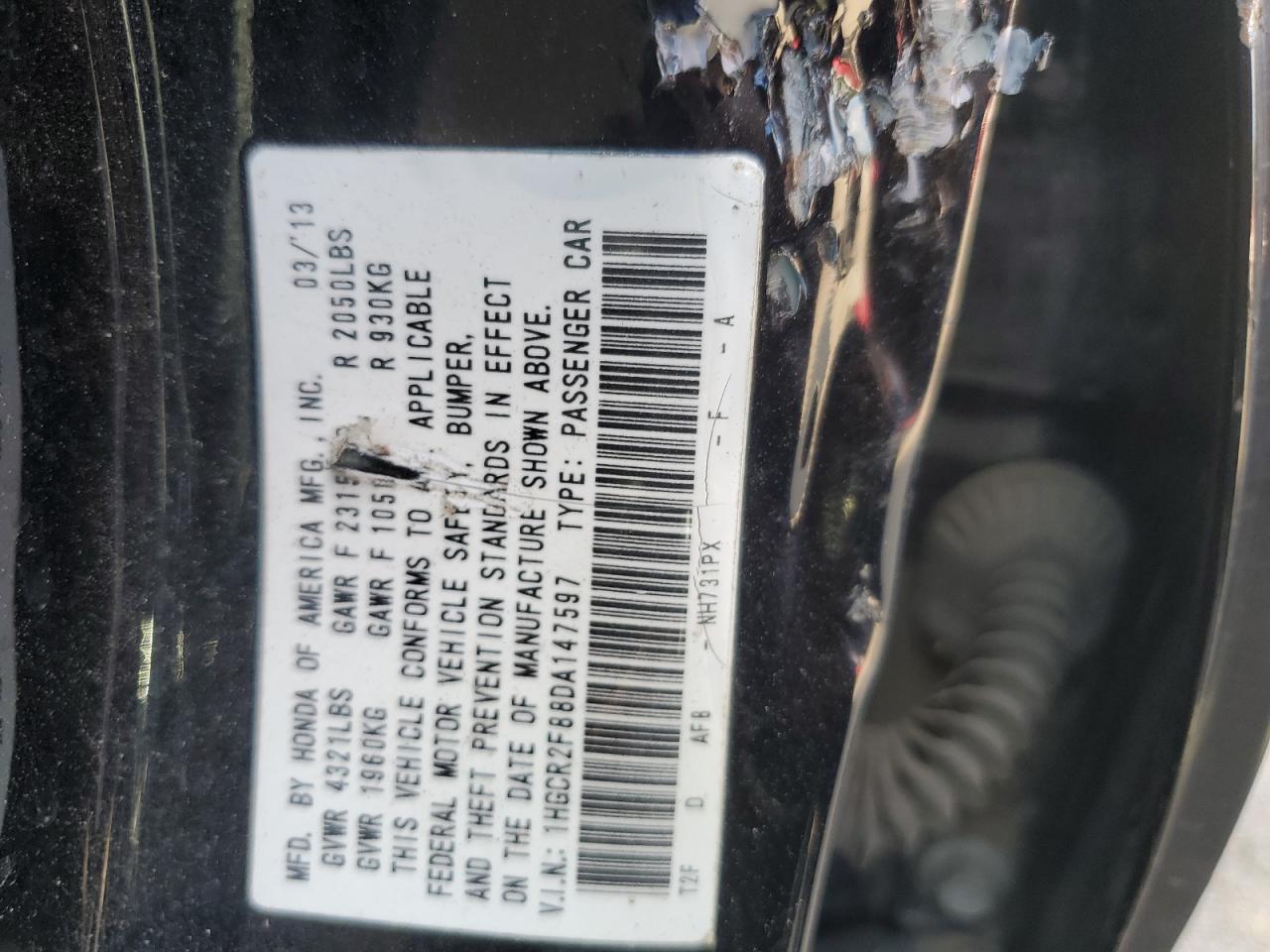 2013 Honda Accord Exl VIN: 1HGCR2F88DA147597 Lot: 84732535