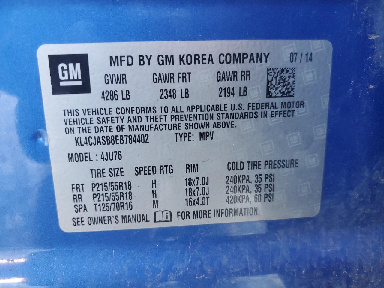 2014 Buick Encore VIN: KL4CJASB8EB784402 Lot: 82349315