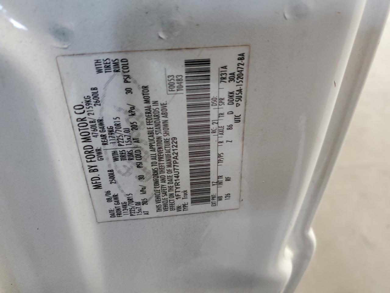 2007 Ford Ranger Super Cab VIN: 1FTYR14U77PA21229 Lot: 85531315