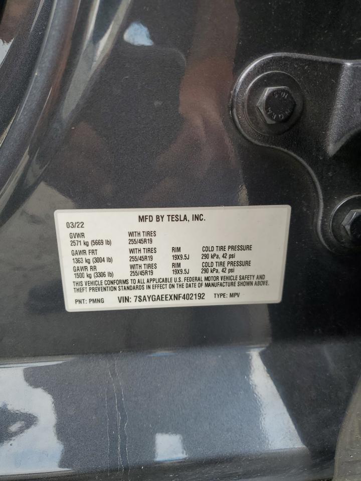 2022 Tesla Model Y VIN: 7SAYGAEEXNF402192 Lot: 82283335