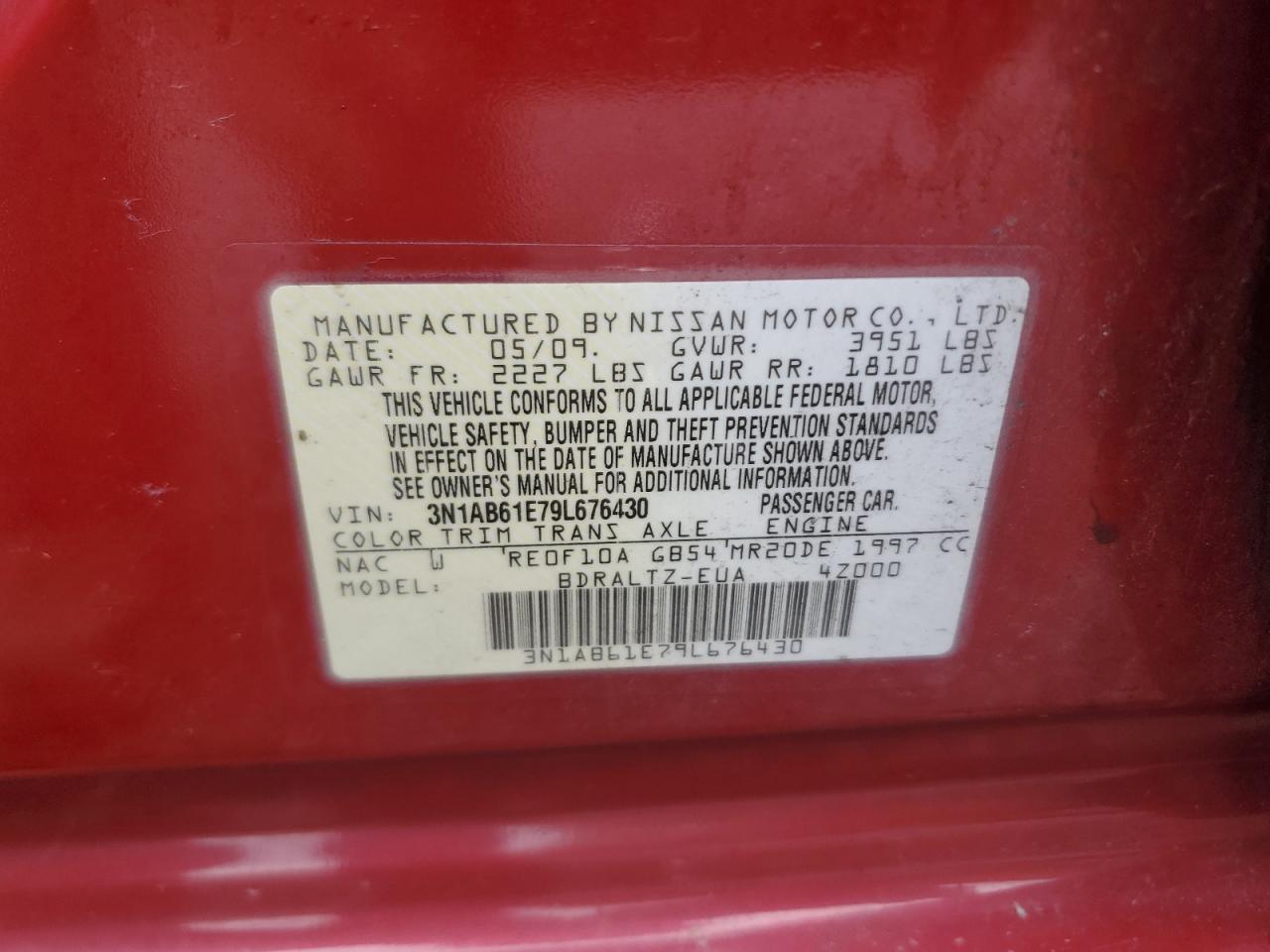 2009 Nissan Sentra 2.0 VIN: 3N1AB61E79L676430 Lot: 86211205