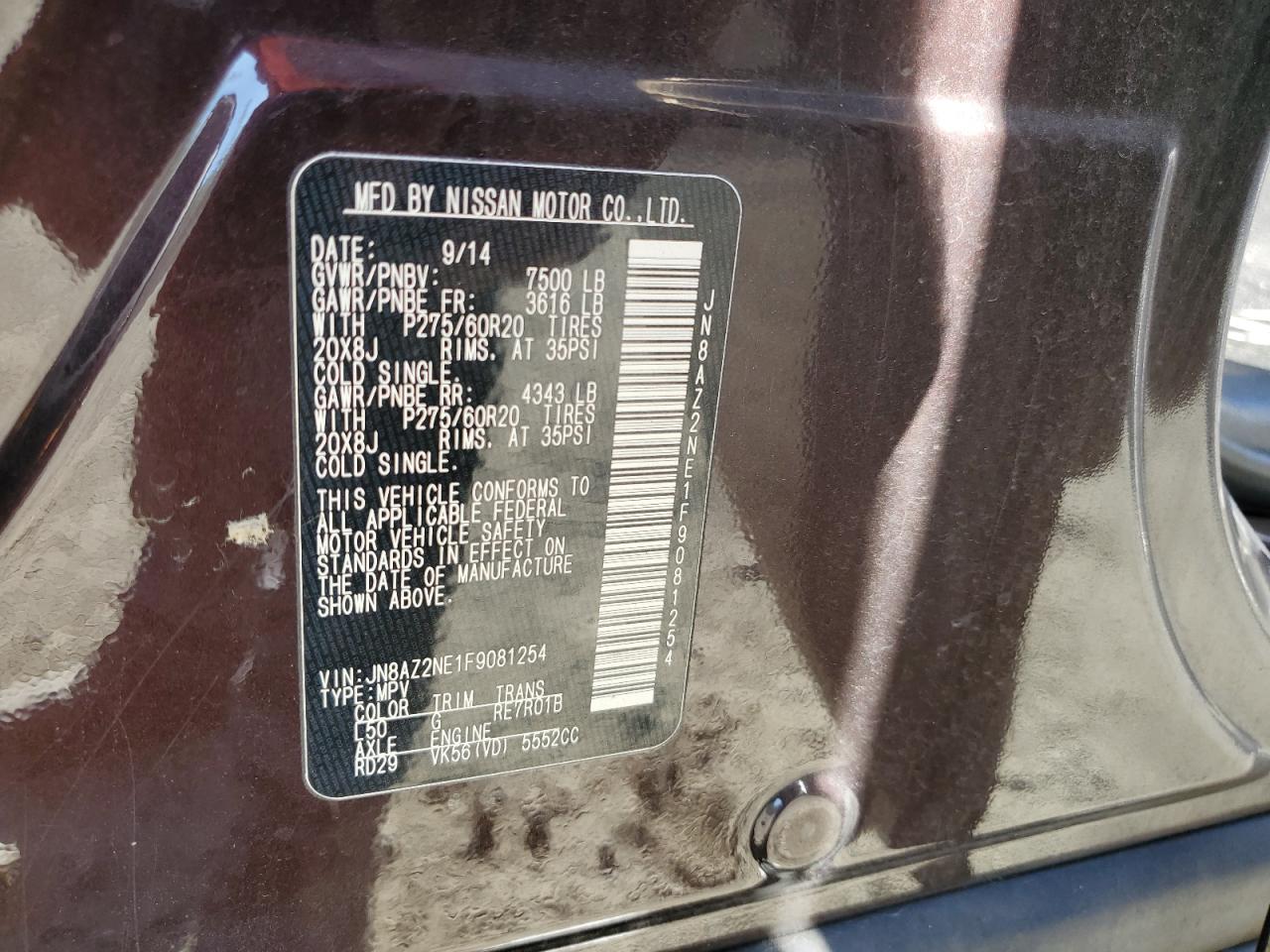 2015 Infiniti Qx80 VIN: JN8AZ2NE1F9081254 Lot: 84812635