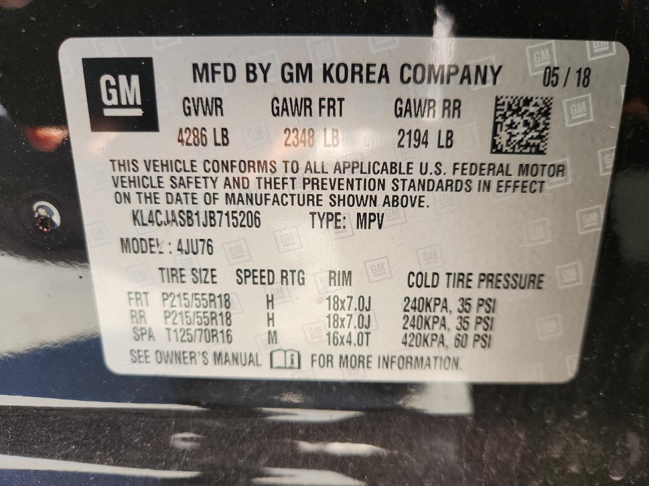 2018 Buick Encore Preferred VIN: KL4CJASB1JB715206 Lot: 82578715