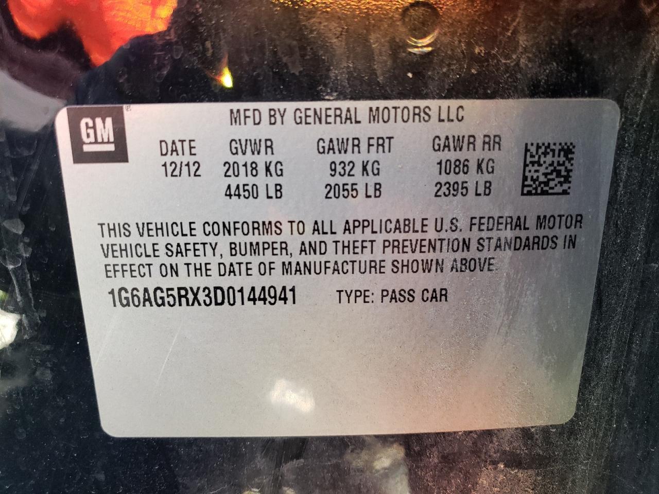 2013 Cadillac Ats VIN: 1G6AG5RX3D0144941 Lot: 85820935