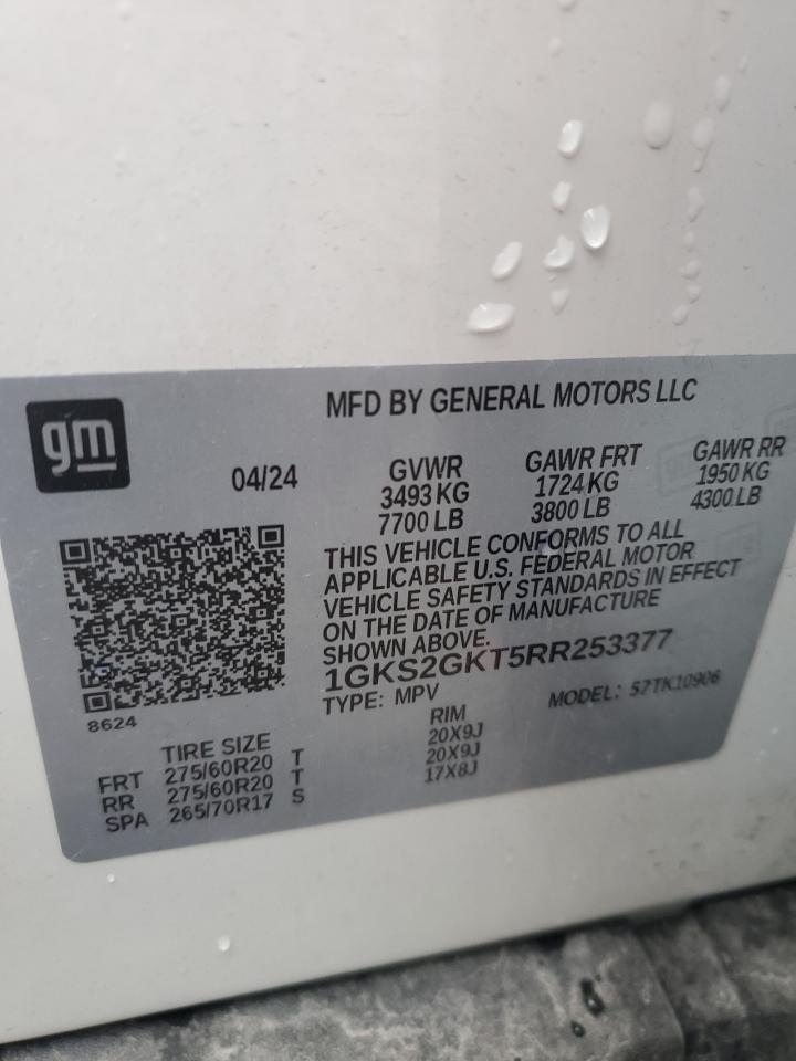 2024 GMC Yukon Xl K1500 Slt VIN: 1GKS2GKT5RR253377 Lot: 87108755