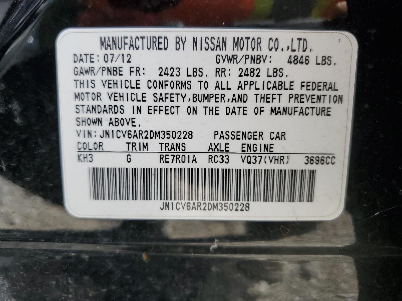 2013 Infiniti G37 VIN: JN1CV6AR2DM350228 Lot: 81958735