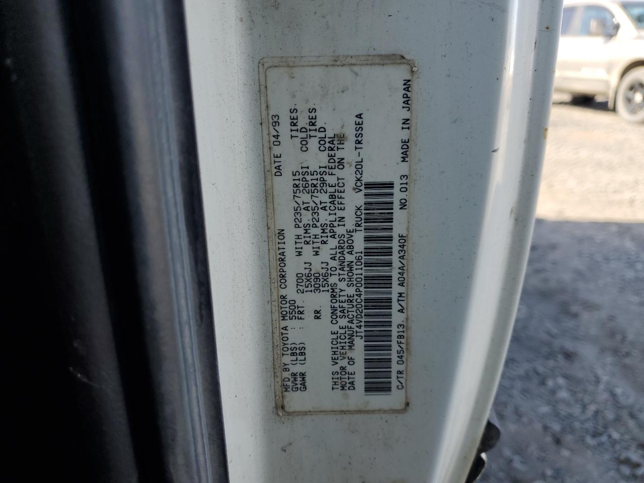 1993 Toyota T100 Sr5 VIN: JT4VD20C4P0011061 Lot: 89799735