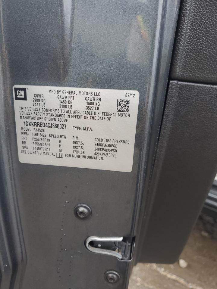 2012 GMC Acadia Slt-1 VIN: 1GKKRRED4CJ366027 Lot: 90057905