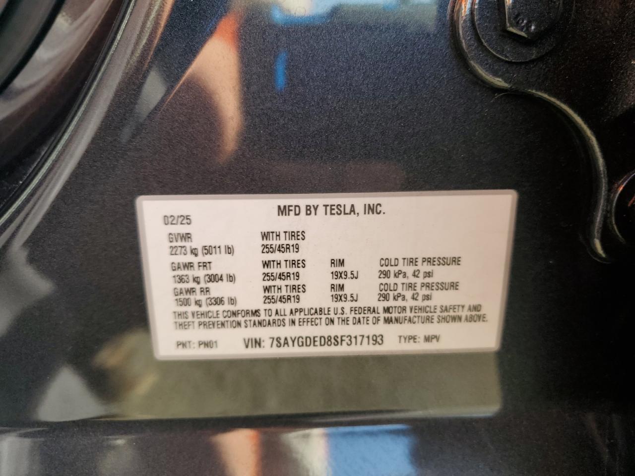 2025 Tesla Model Y VIN: 7SAYGDED8SF317193 Lot: 84065245