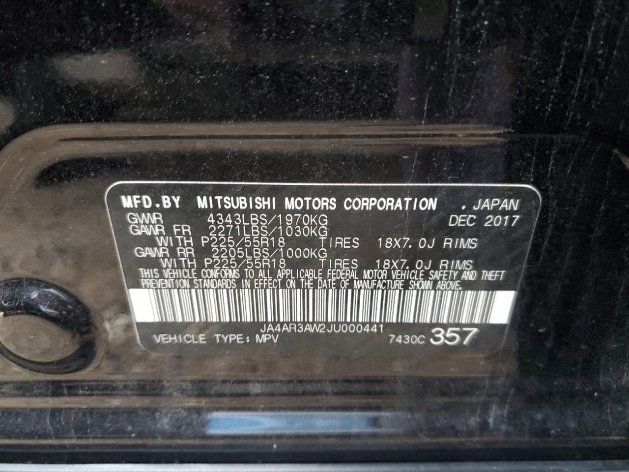 2018 Mitsubishi Outlander Sport Es VIN: JA4AR3AW2JU000441 Lot: 82277365