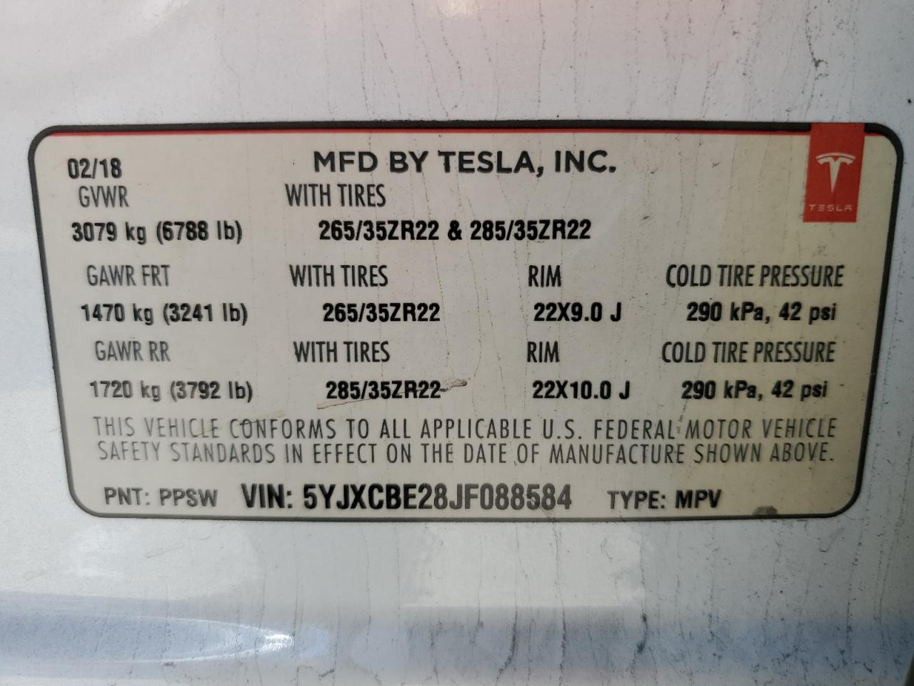 2018 Tesla Model X VIN: 5YJXCBE28JF088584 Lot: 89918805