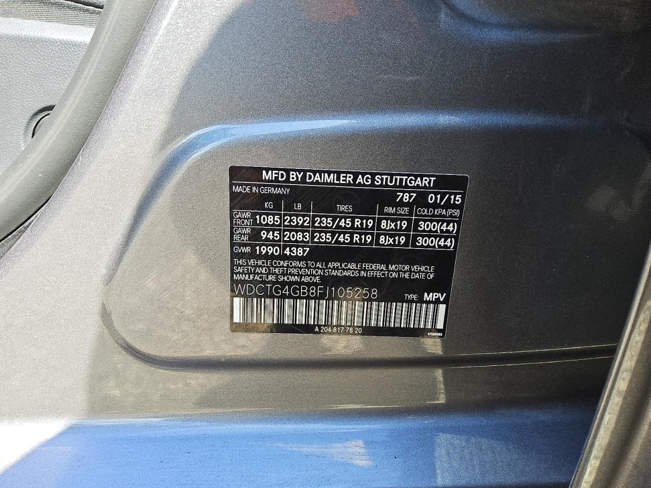 2015 Mercedes-Benz Gla 250 4Matic VIN: WDCTG4GB8FJ105258 Lot: 87426325