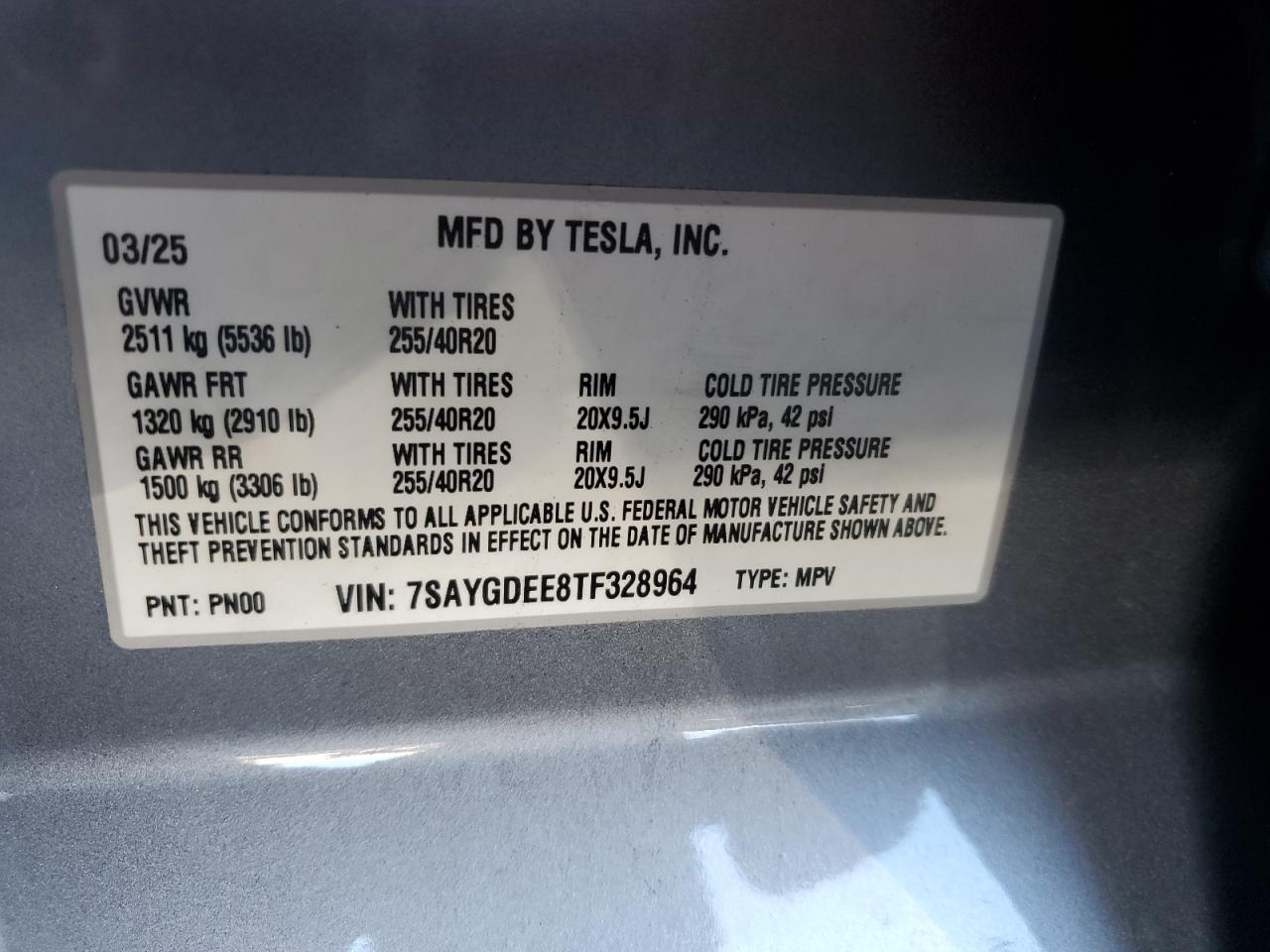 2026 Tesla Model Y VIN: 7SAYGDEE8TF328964 Lot: 87102195