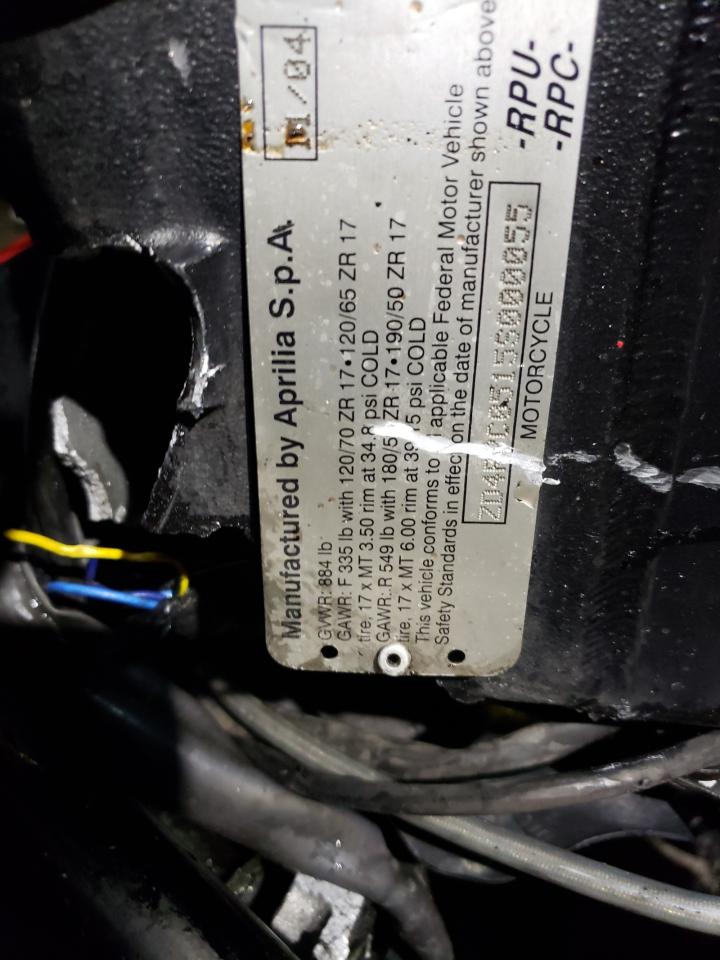 2005 Aprilia Tuono 1000 VIN: 000055 Lot: 87310605