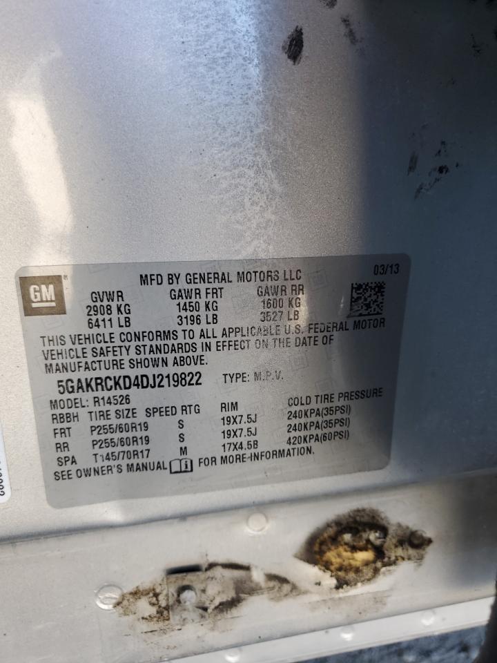 2013 Buick Enclave VIN: 5GAKRCKD4DJ219822 Lot: 85825085