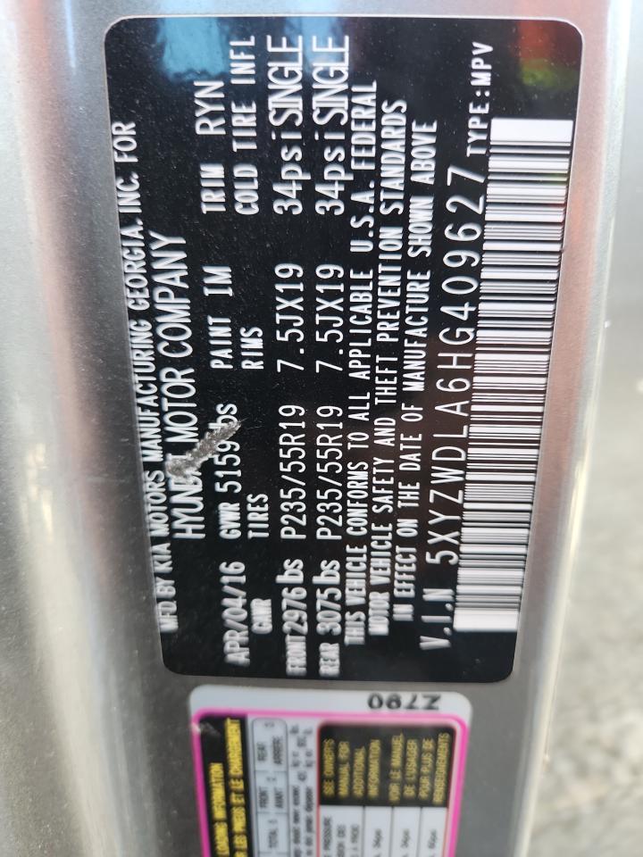 2017 Hyundai Santa Fe Sport VIN: 5XYZWDLA6HG409627 Lot: 85129415