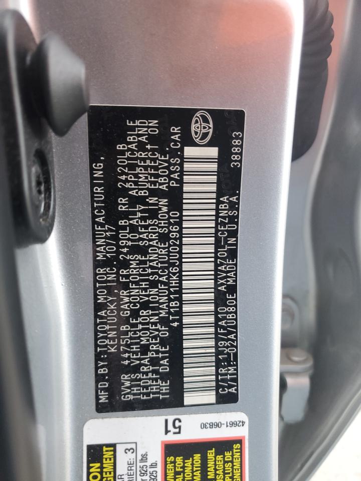 2018 Toyota Camry L VIN: 4T1B11HK6JU029610 Lot: 82186045