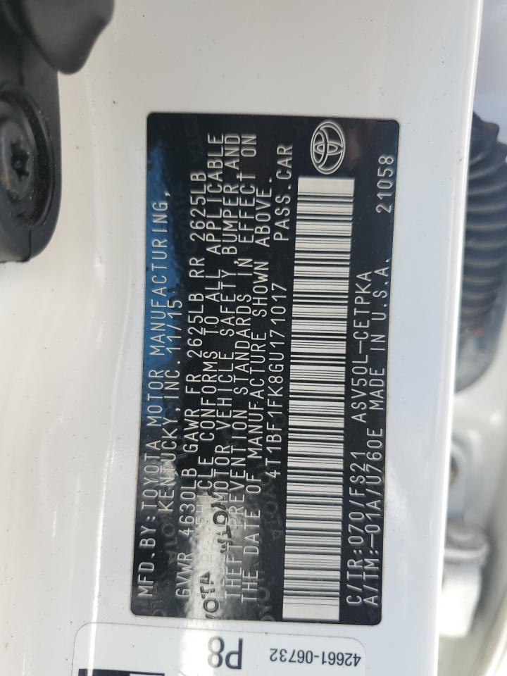 2016 Toyota Camry Le VIN: 4T1BF1FK8GU171017 Lot: 84819845