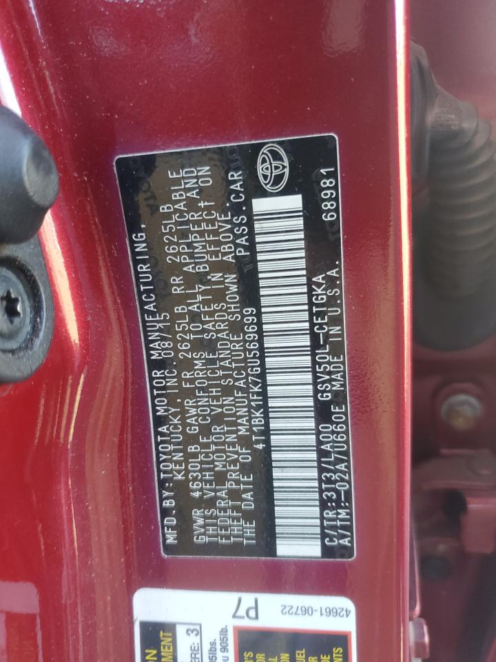 2016 Toyota Camry Xse VIN: 4T1BK1FK7GU569699 Lot: 85123285