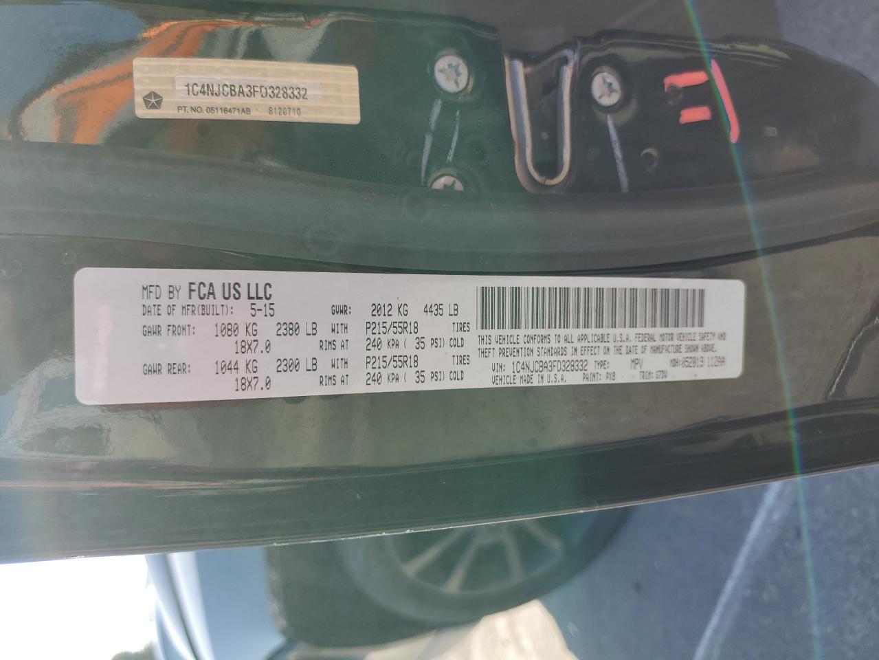 2015 Jeep Compass Sport VIN: 1C4NJCBA3FD328332 Lot: 85305095