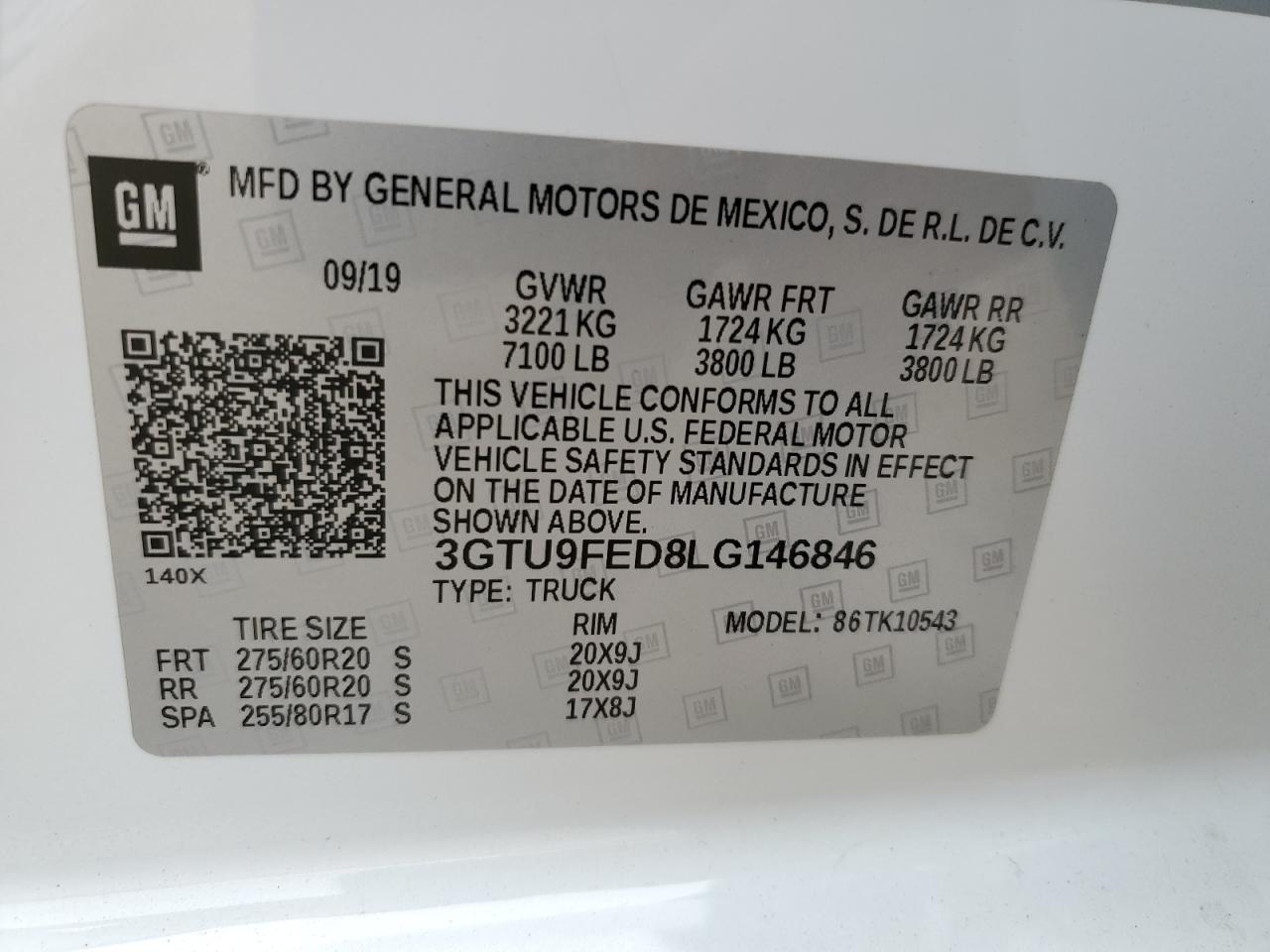 2020 GMC Sierra K1500 Denali VIN: 3GTU9FED8LG146846 Lot: 86463855