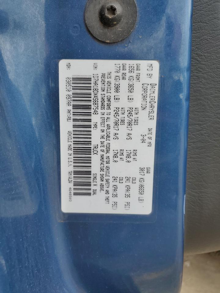 2004 Dodge Ram 1500 St VIN: 1D7HA18DX4S687548 Lot: 85889215