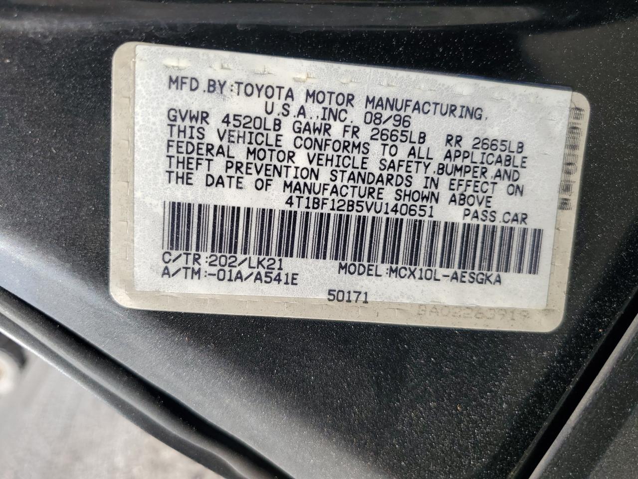 1997 Toyota Avalon Xl VIN: 4T1BF12B5VU140651 Lot: 84292945