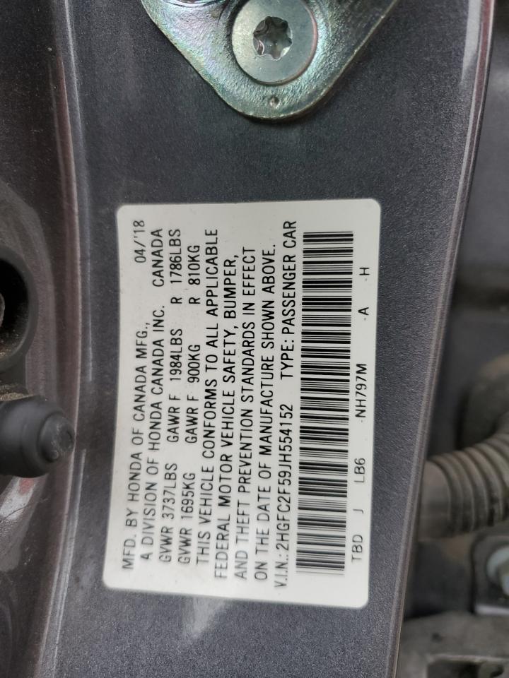 2018 Honda Civic Lx VIN: 2HGFC2F59JH554152 Lot: 85590325