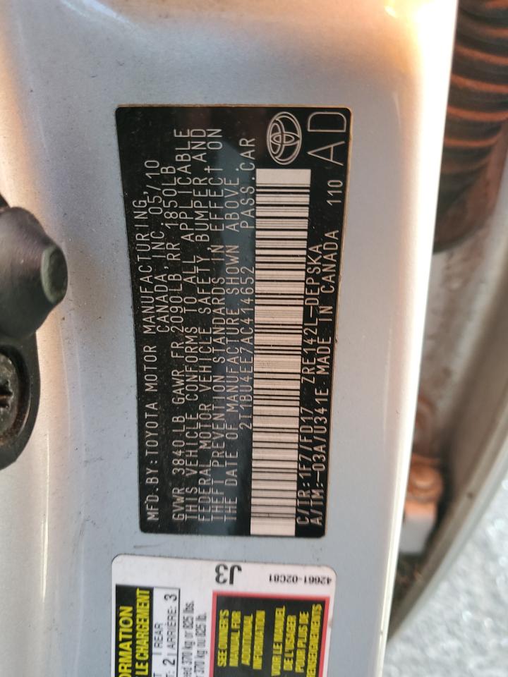 2010 Toyota Corolla Base VIN: 2T1BU4EE7AC414652 Lot: 82316245