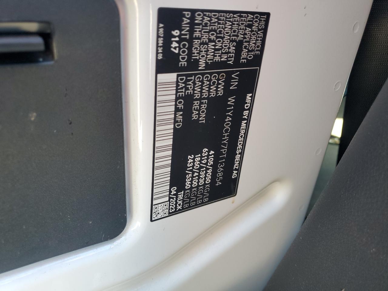 2023 Mercedes-Benz Sprinter 2500 VIN: W1Y40CHY7PT136854 Lot: 91001885