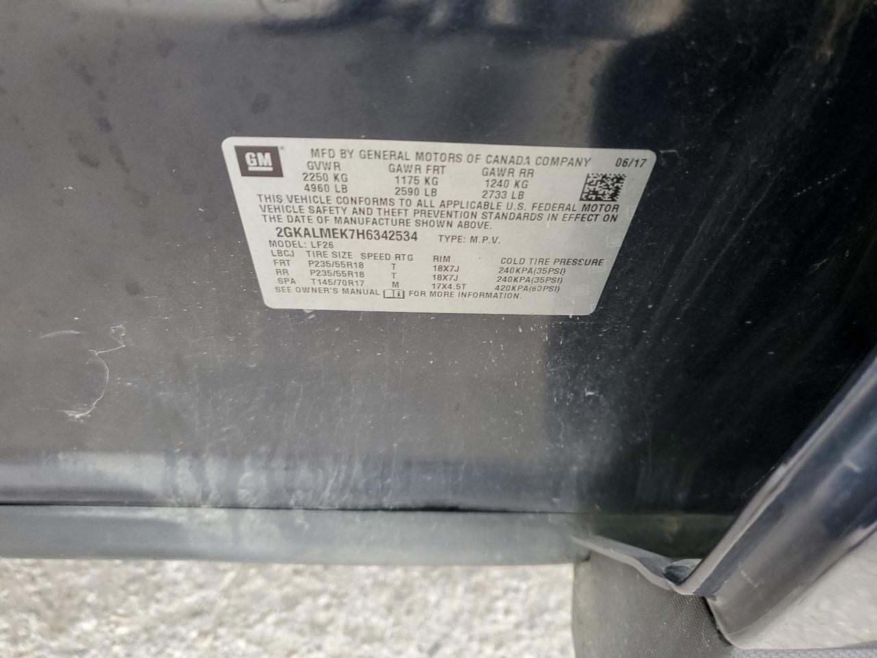 2017 GMC Terrain Sle VIN: 2GKALMEK7H6342534 Lot: 90520015