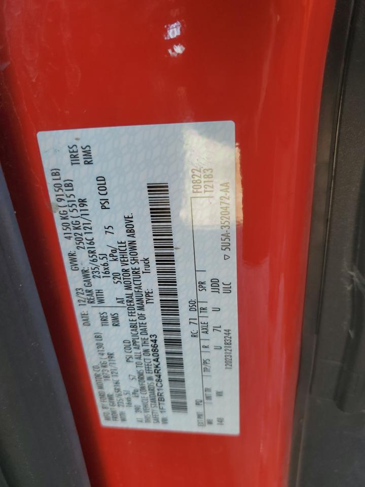 2024 Ford Transit T-250 VIN: 1FTBR1C84RKA08643 Lot: 86648915