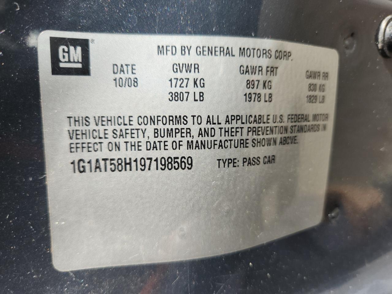 2009 Chevrolet Cobalt Lt VIN: 1G1AT58H197198569 Lot: 85480605