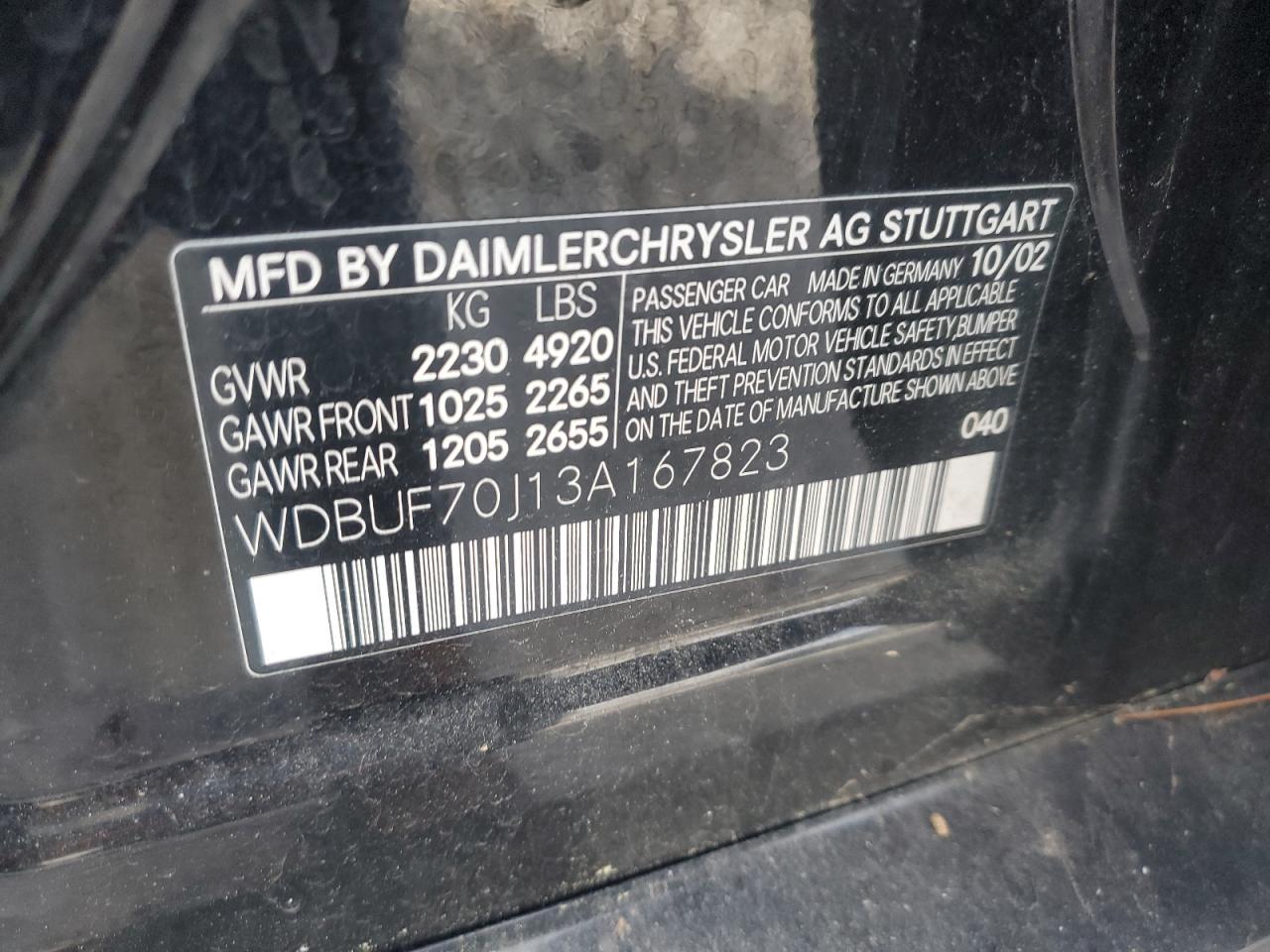 2003 Mercedes-Benz E 500 VIN: WDBUF70J13A167823 Lot: 90857905