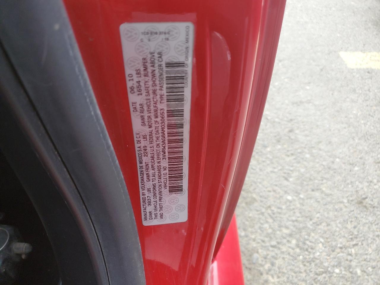 2010 Volkswagen New Beetle VIN: 3VWRW3AG8AM030653 Lot: 82276535